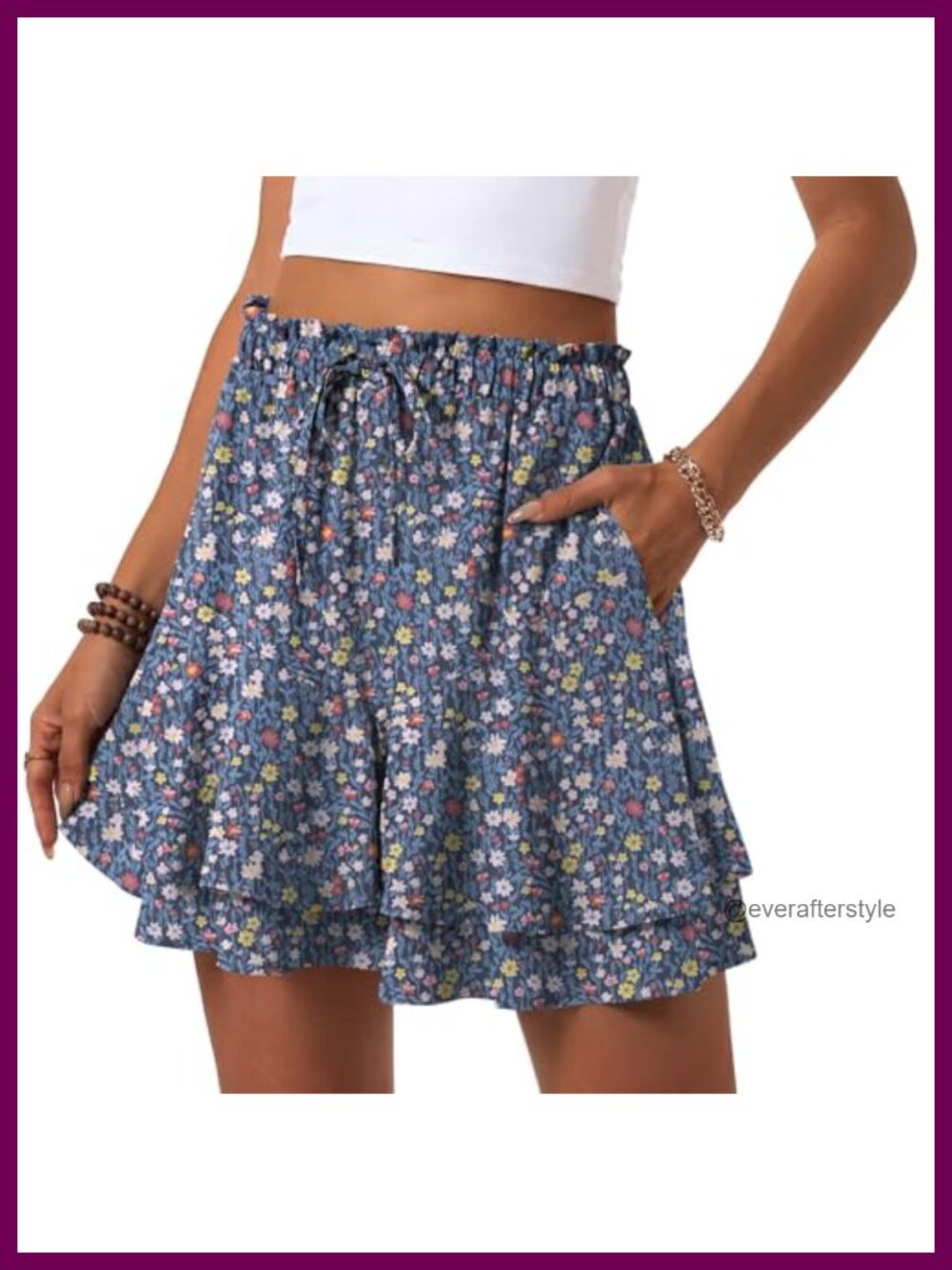 Netsmile Flowy Ruffle Skorts High Waist Pull On Polyester with Pockets